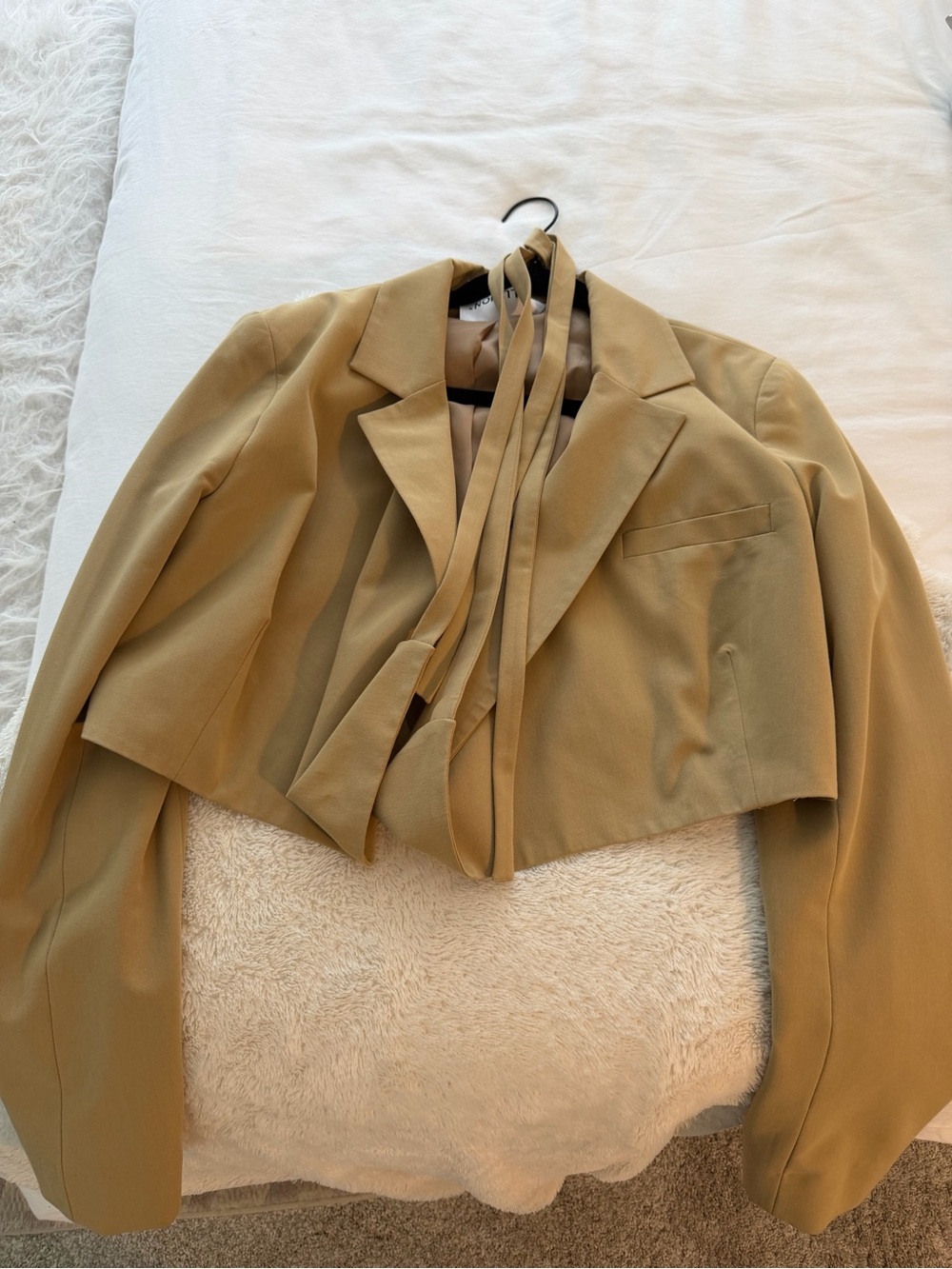ASOS Cropped Wrap Tie Blazer Jacket in Camel